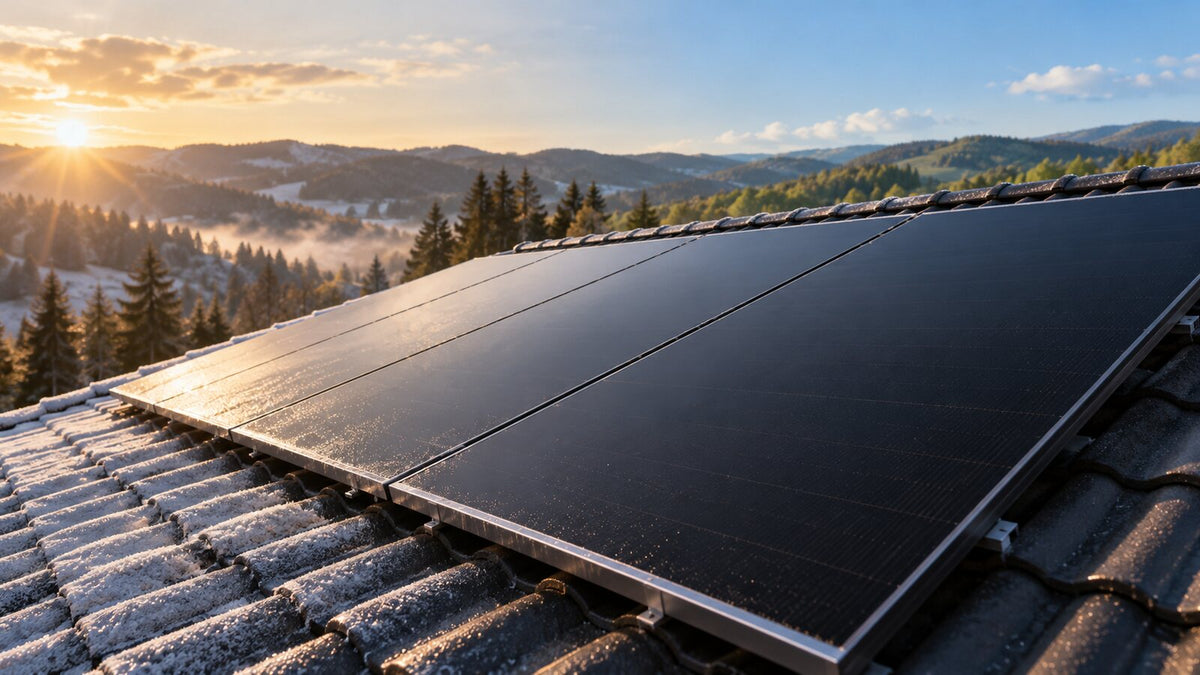 Panouri fotovoltaice cu contacte pe spate pe un acoperiș din țiglă, iarna și vara