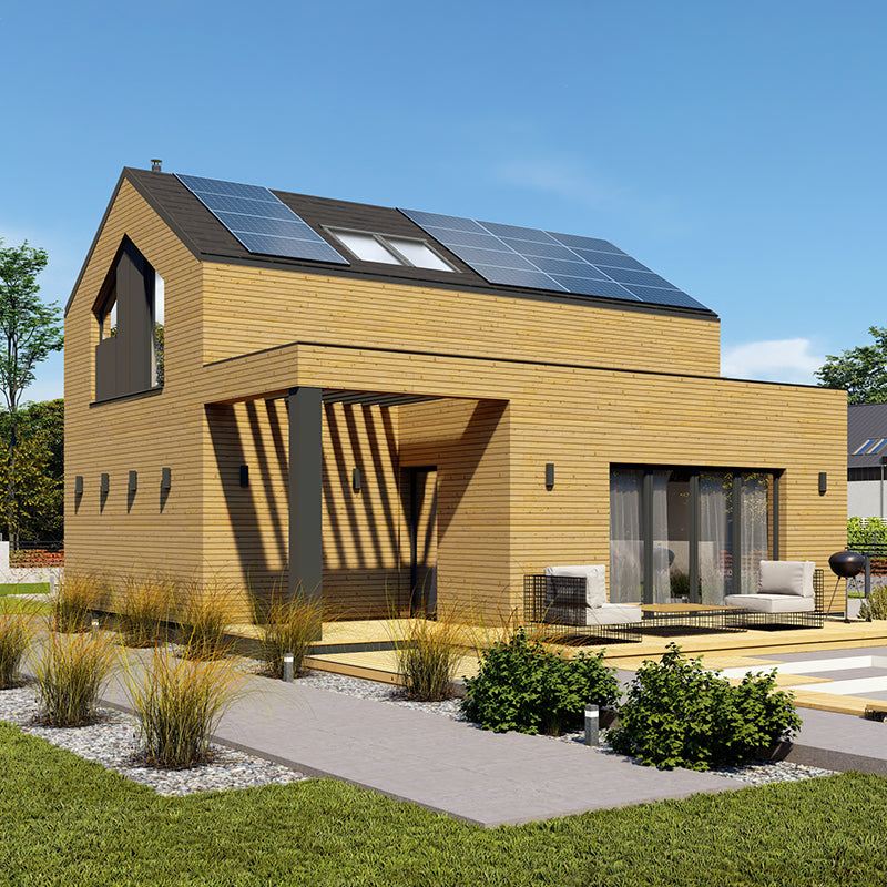 Casa Modulara C2, tehnologie CLT, regim de înăltime: parter+mansardă, suprafata utila 79,36 M2 - Nectaria Solar