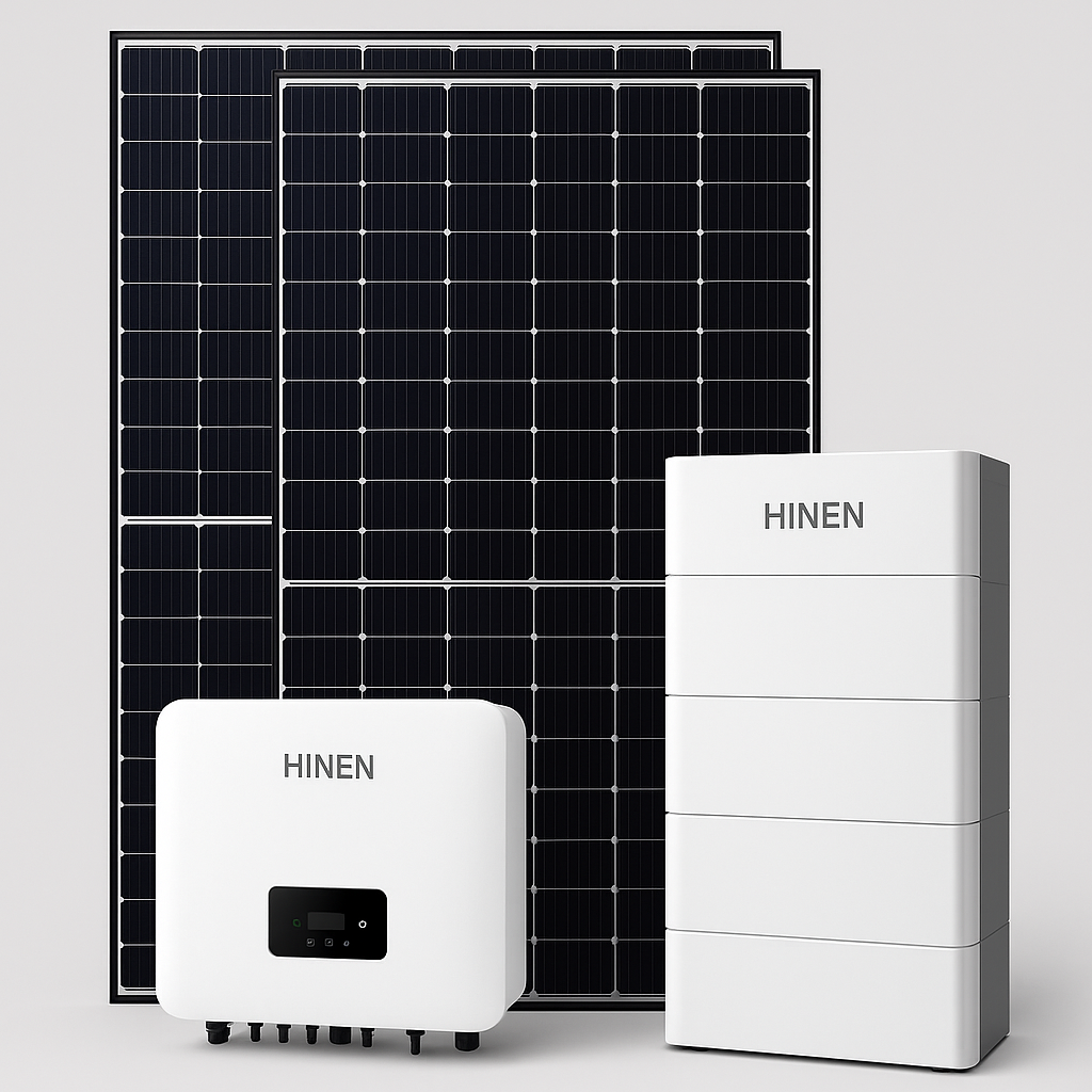 Set 10 Fotovoltaic Premium Trifazat 12 KW – 26× AIKO Solar 465 W Eficiența 23,3% + Invertor Hinen 12 kW + Baterie Hinen HV 23,1 kWh, Smart meter trifazat  In STOC