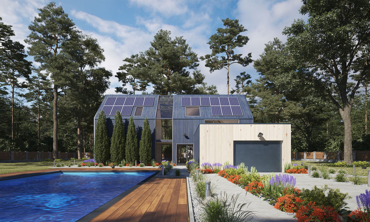 Дах із фотоелектричними панелями, з галереї Nectaria Solar